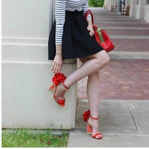 FSJ Red Orange Open Toe Stylish Sandal Ankle Strap Crystal Heels Wedding Shoes